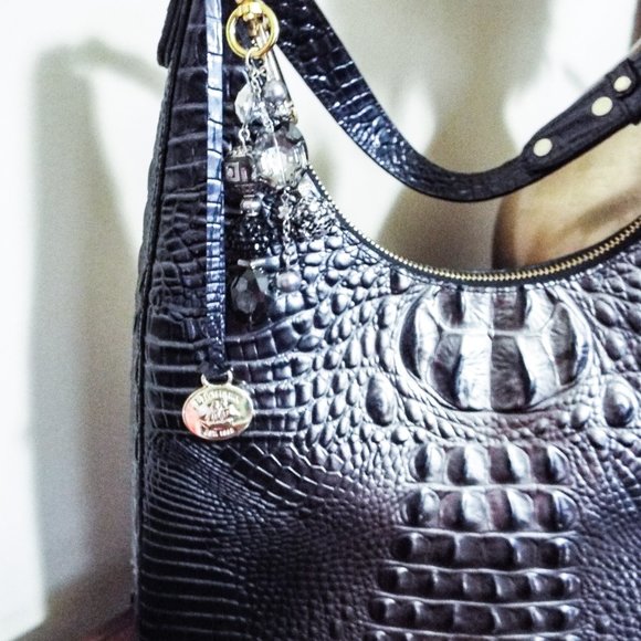 CYNTHIA LYNN "BAG BLING" BRAHMIN INSPIRED BLACK SILVR GREY CRYSTAL HANDBAG CHARM - Picture 5 of 11